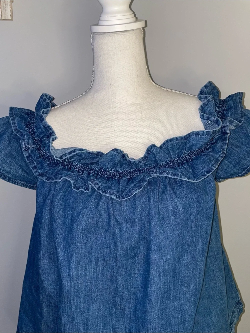 Free People Ruffle Denim Short Sleeve Blouse